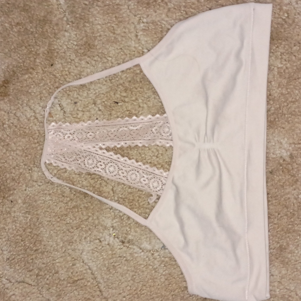 girls tan training bra with lace back
